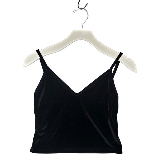 JOHN GALT Womens Crop Tank Top OS Black Velvet Italy V-Neck Goth Witch Punk Sexy - Picture 2 of 8